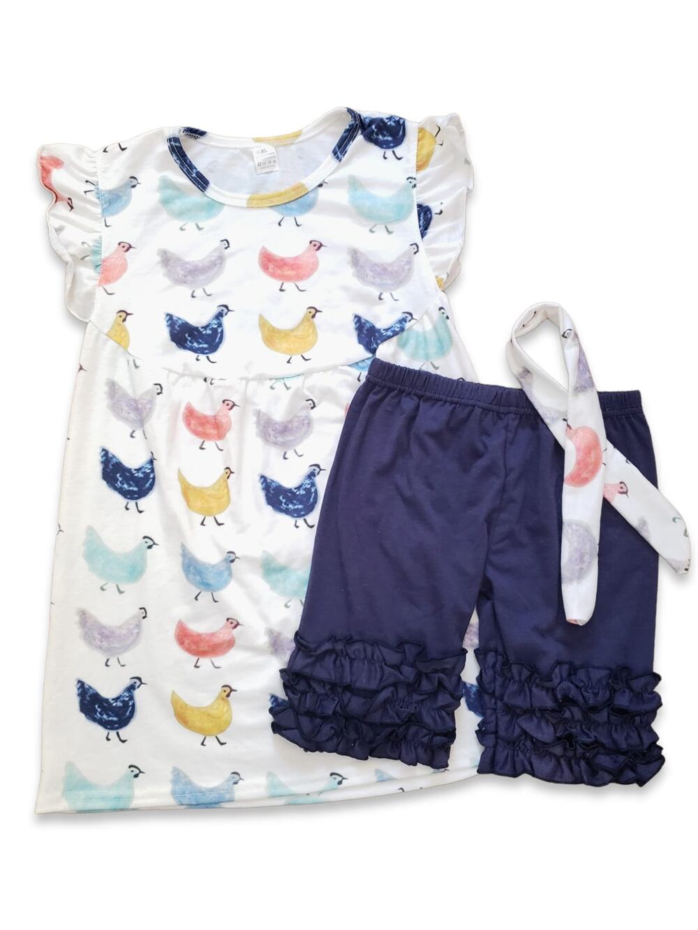 Girls XL 6/6X Chicken Boutique Dress Outfit Set Ruffle Shorts